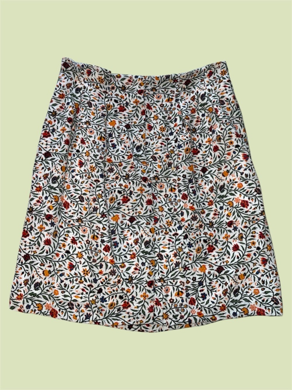 Ann Taylor Multicolor Orange and Green Floral Printed White Mini Skirt